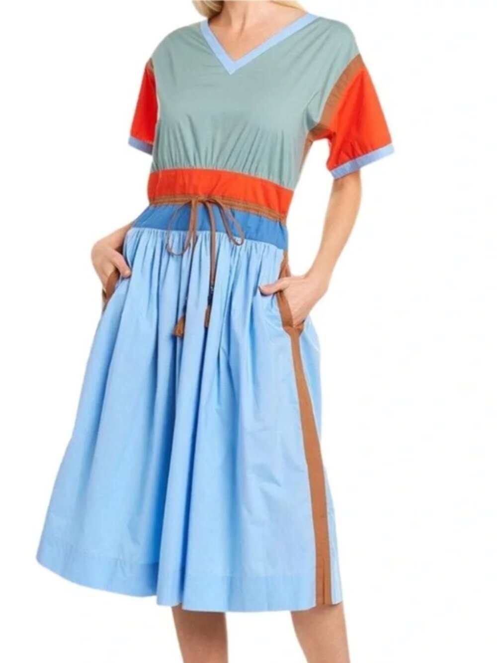 NWOT Tory Burch Color-blocked Poplin Midi Dress M $698